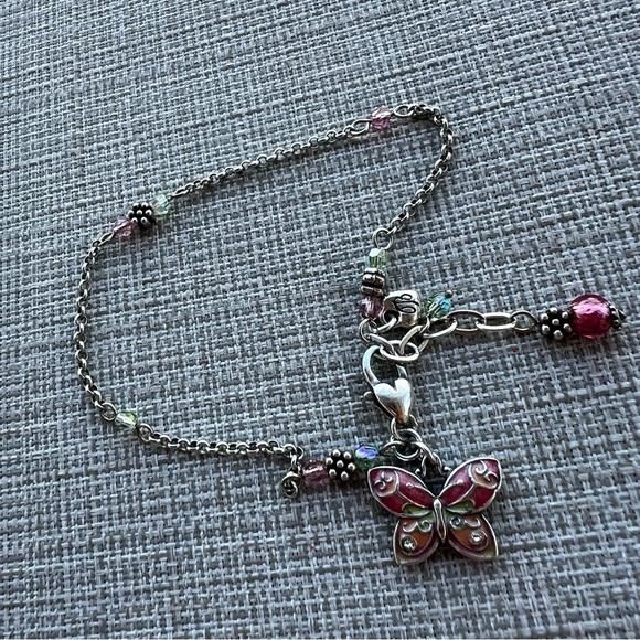 Brighton Flutter Butterfly Pink Green Beaded Anklet 9”-10” - Picture 4 of 4